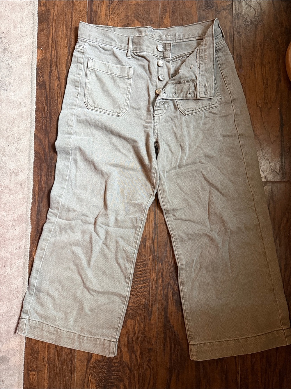 American Eagle Outfitters Cropped Wide-Leg Jeans in Light Khaki